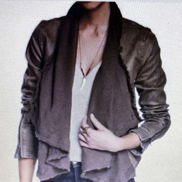 Free People Denim & Knit‎ Sweater Women 2 Jacket Green Draped Front Moto - Picture 12 of 13